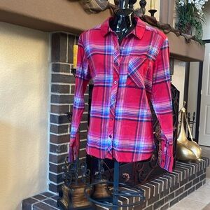 Orvis plaid flannel shirt. Red and blue. Size Small tag on never worn.